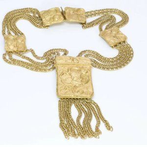 Lucien Picard Repousse Style Tassel Chain Pendant Necklace